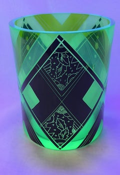 Spectacular Art Deco Uranium Round Glass Vase By Karl Palda, c1930