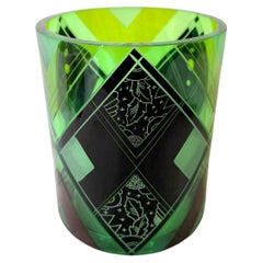 Espectacular jarrón redondo de cristal con motivos de uranio, de estilo Art Déco, obra de Karl Palda, hacia 1930