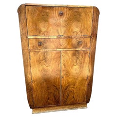 Art Deco Figured Walnut Dry Bar Cocktail Cabinet, English, c1930