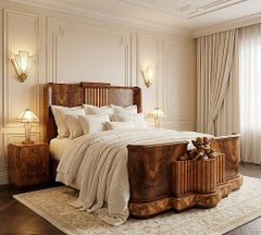 Spectaculaire lit « super king size » Art déco en noyer, de fabrication italienne, vers 1930