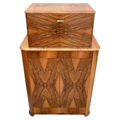 Art Deco Stylish Upright Walnut Dry Bar Drinks Cocktail Cabinet, English, c1930
