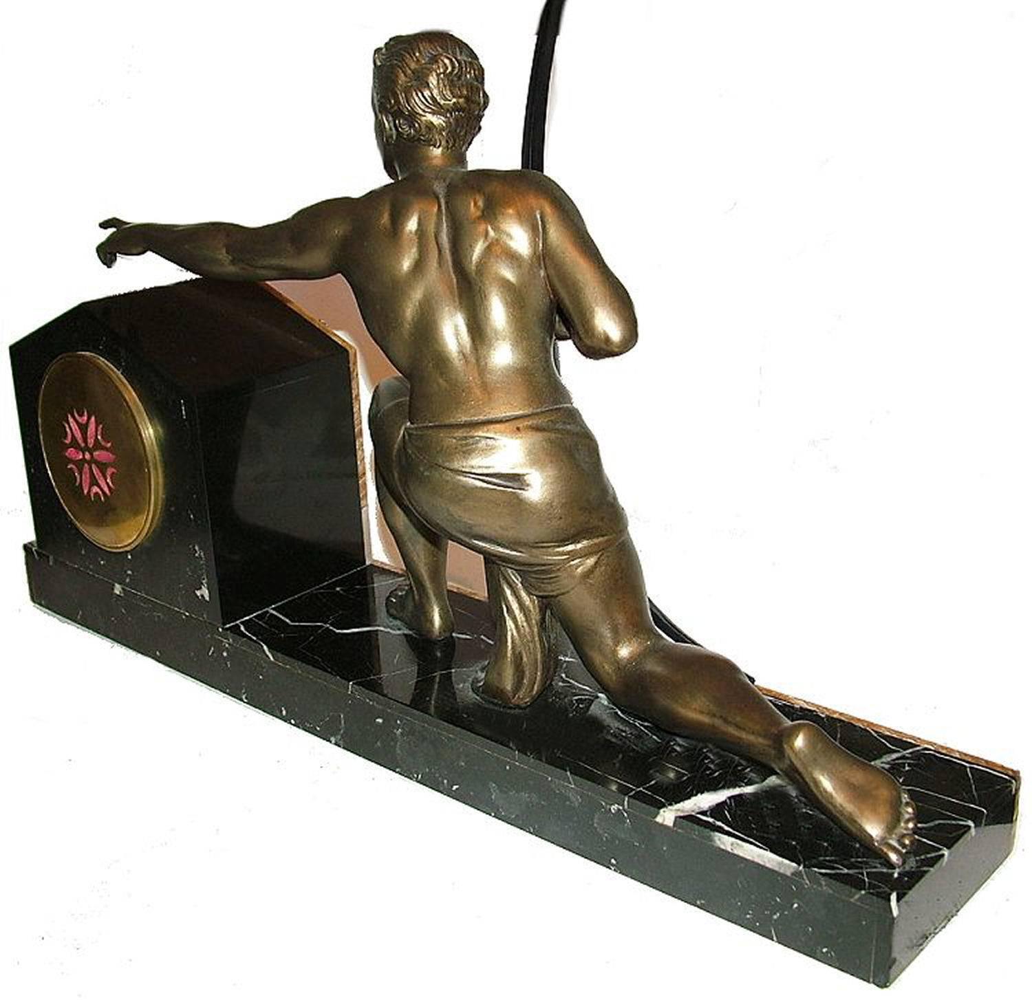 French 1930s Art Deco Large Figural Clock by Rochard