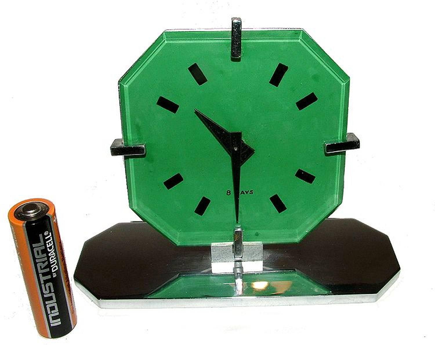 English Rare Miniature 1930s Art Deco 8 Day Modernist Clock