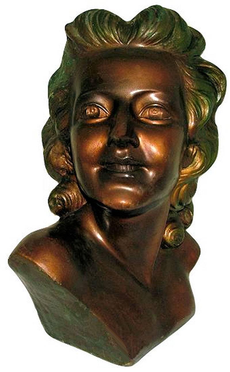 Cold-Painted Beautiful Art Deco, French Bust of a Young Woman For Sale