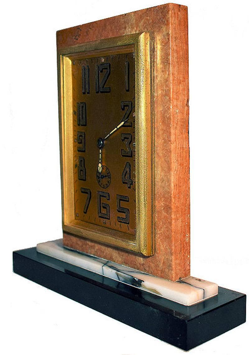 Large French Art Deco Solid Marble Clock In Excellent Condition In Devon, England