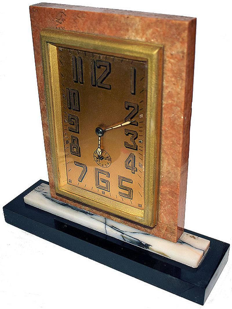 20th Century Large French Art Deco Solid Marble Clock