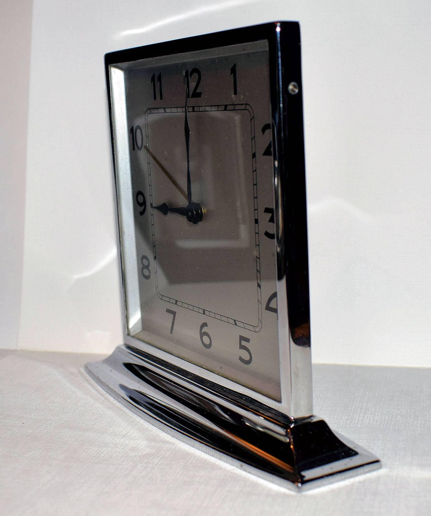 French 1930s Art Deco Chrome Clock