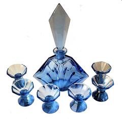 1930s, Art Deco Czech Blue Glass Decanter Set