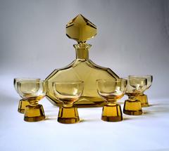 1930s Art Deco Czech Amber Glass Decanter Set