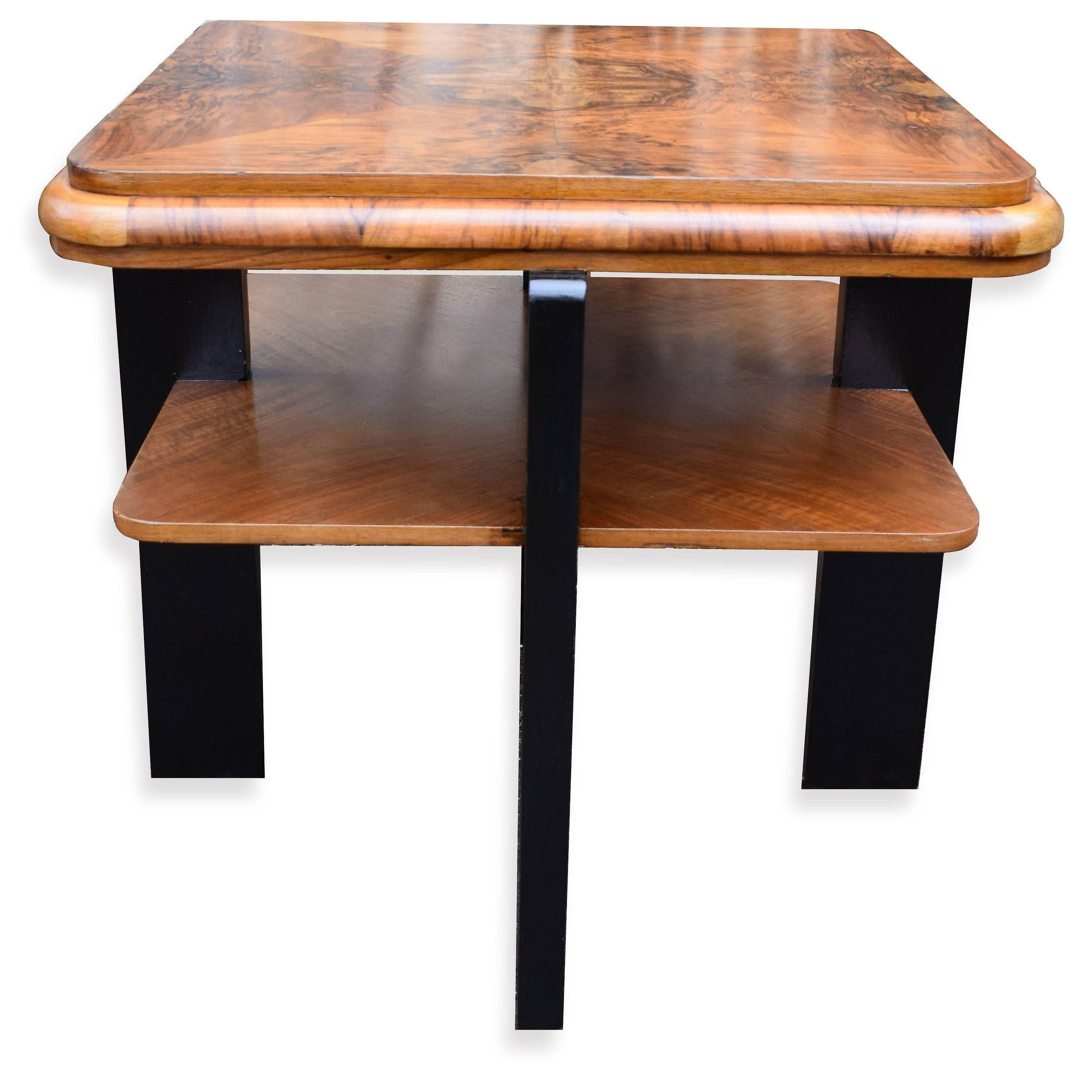English Superb 1930s Art Deco Two-Tier Occasional Table in Walnut