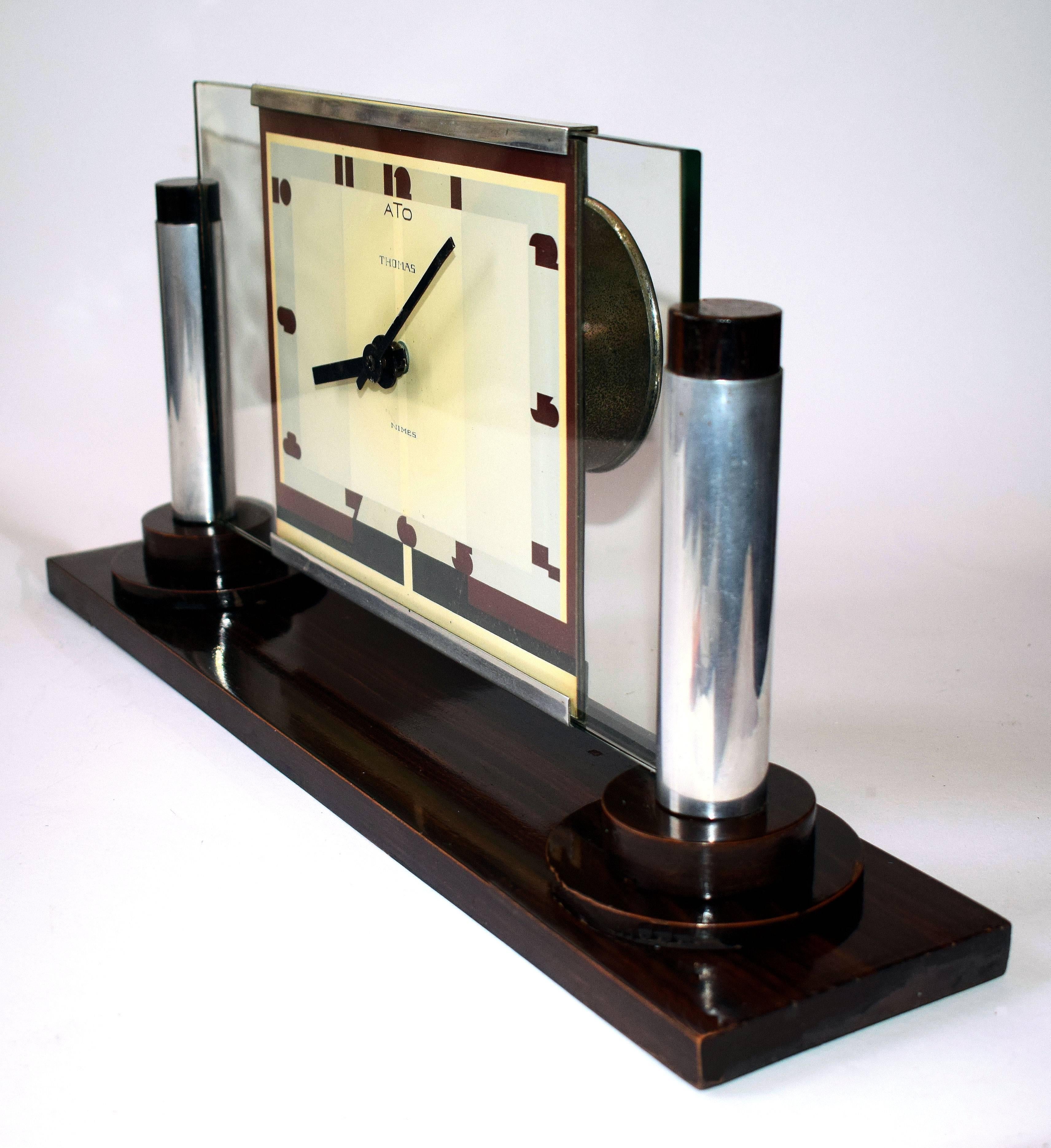 French Impressive Modernist Art Deco Clock by Ato, circa 1929