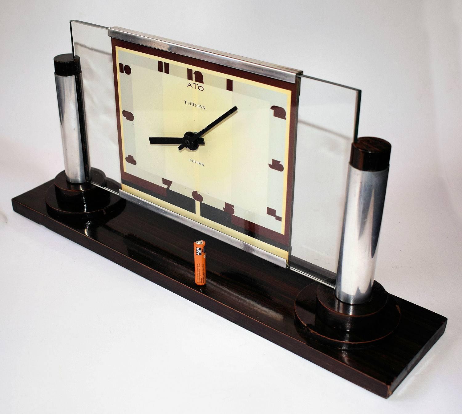 Glass Impressive Modernist Art Deco Clock by Ato, circa 1929