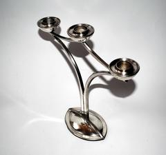 Silver Plate Art Deco Modernist Three-Arm Candelabra