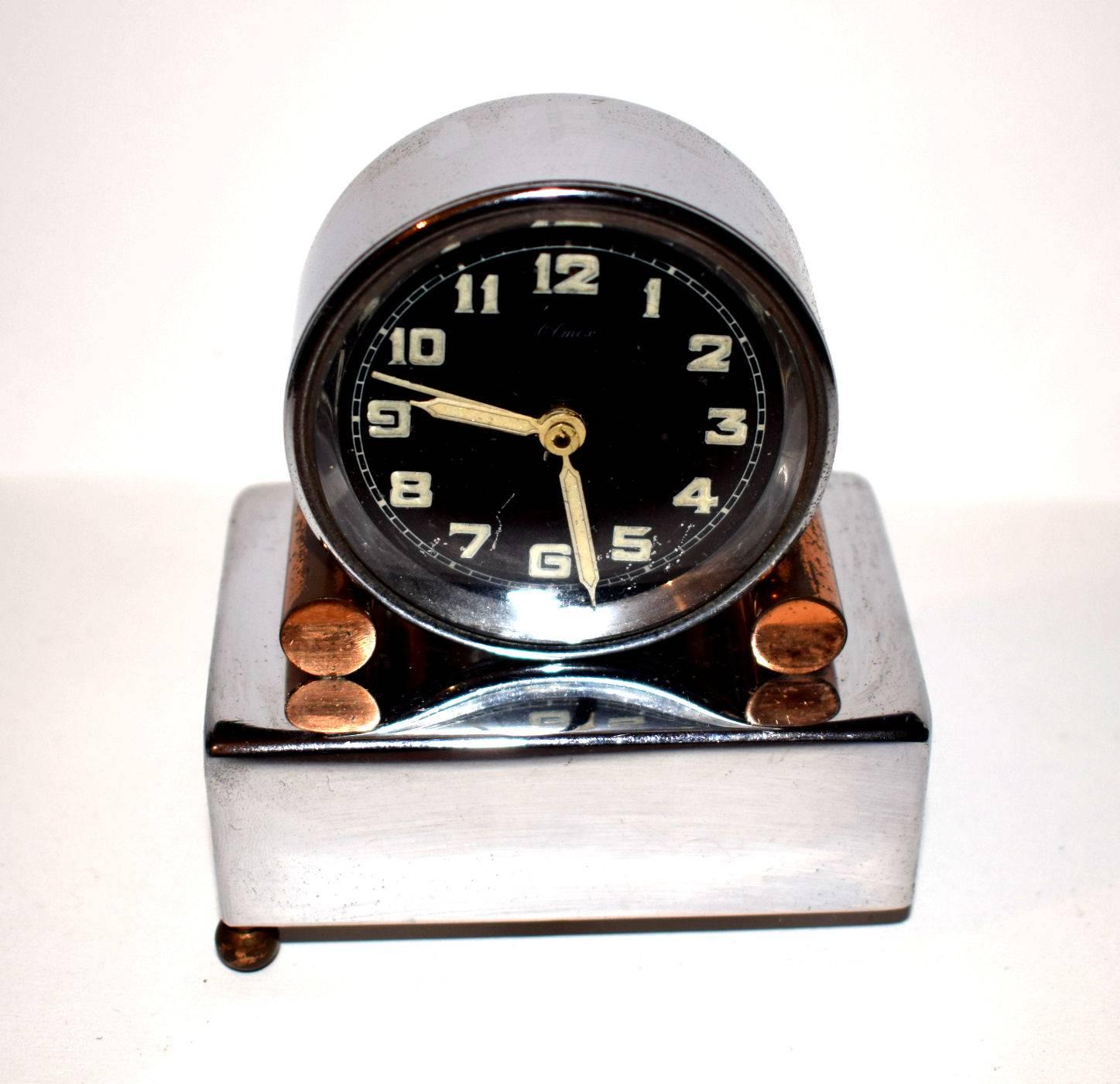 French Rare 1930s Art Deco Miniature Musical Alarm Clock