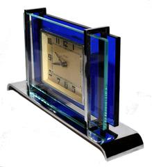 1930s Art Deco Blue Glass and Chrome Clock