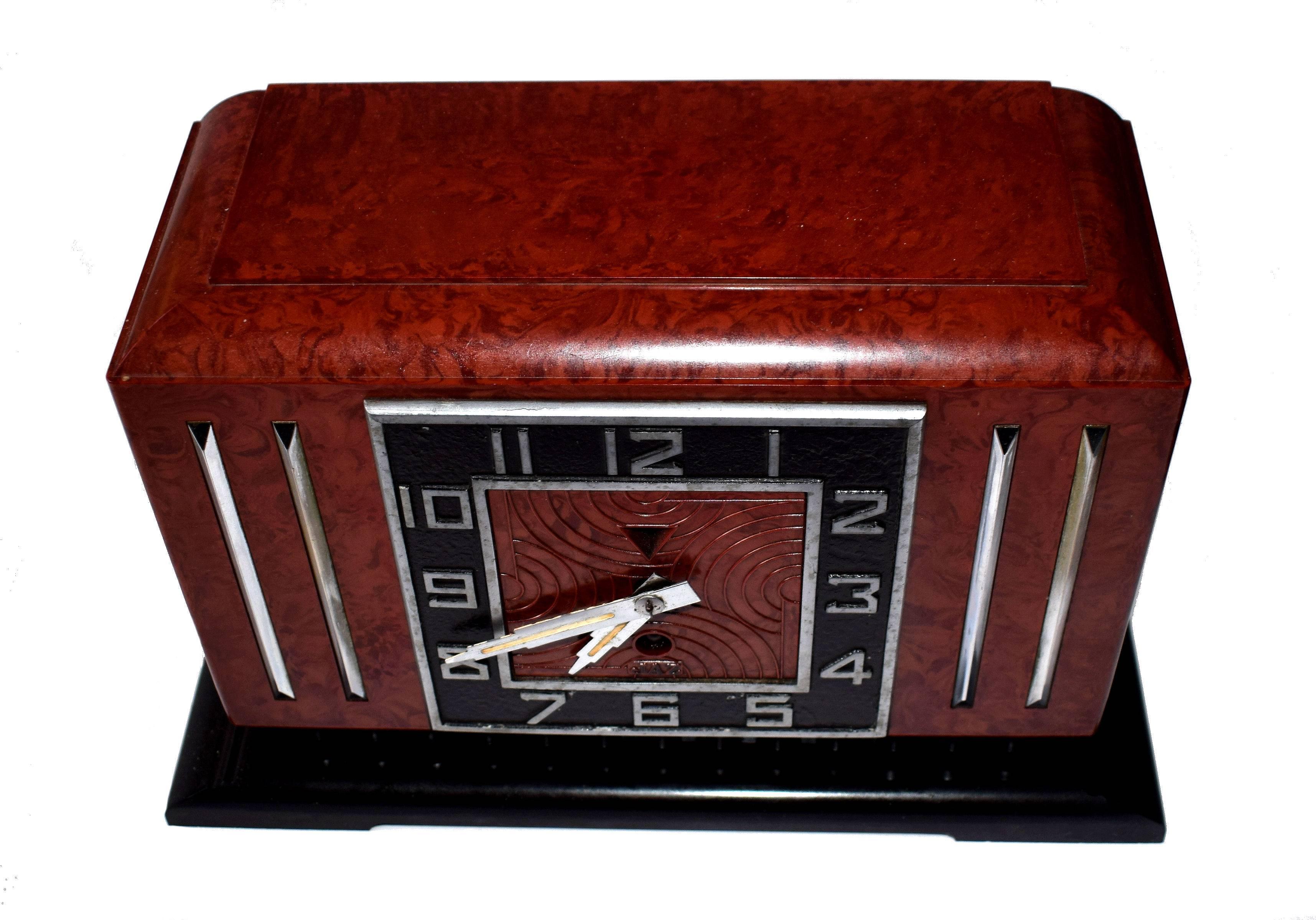 Large Impressive Art Deco French Bakelite Clock by Jaz In Excellent Condition In Devon, England