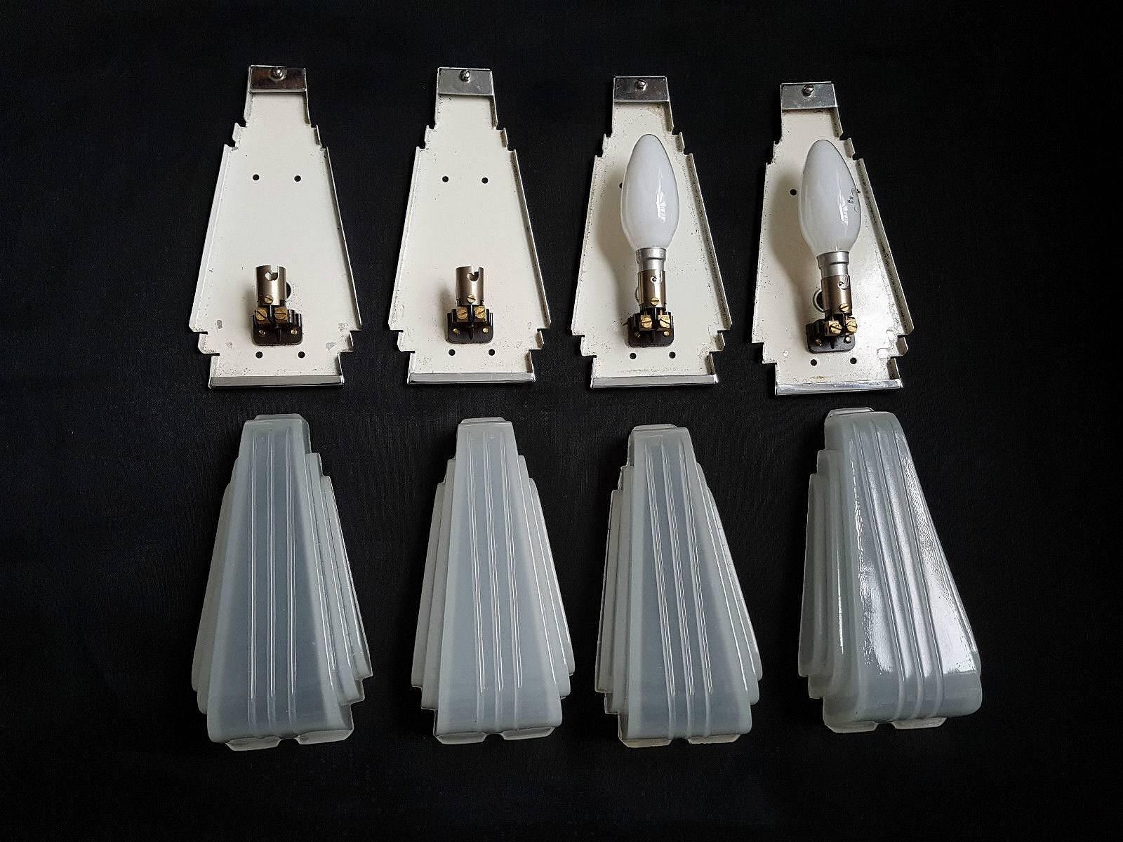 English Super Rare Set of Four Art Deco Odeon Wall Lights