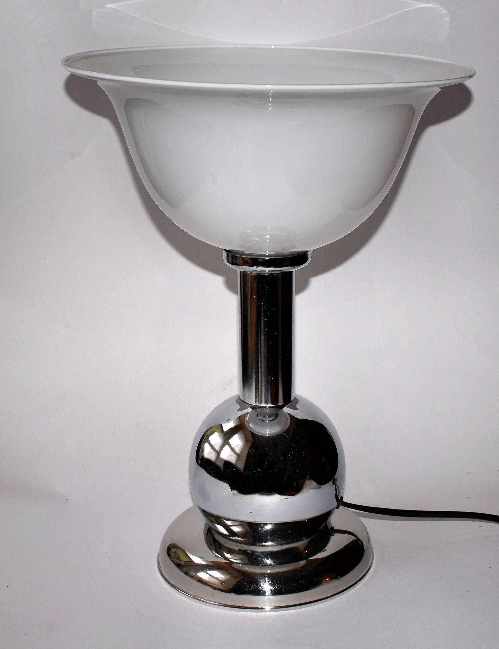 Glass Large Art Deco Chrome Modernist Table Lamp