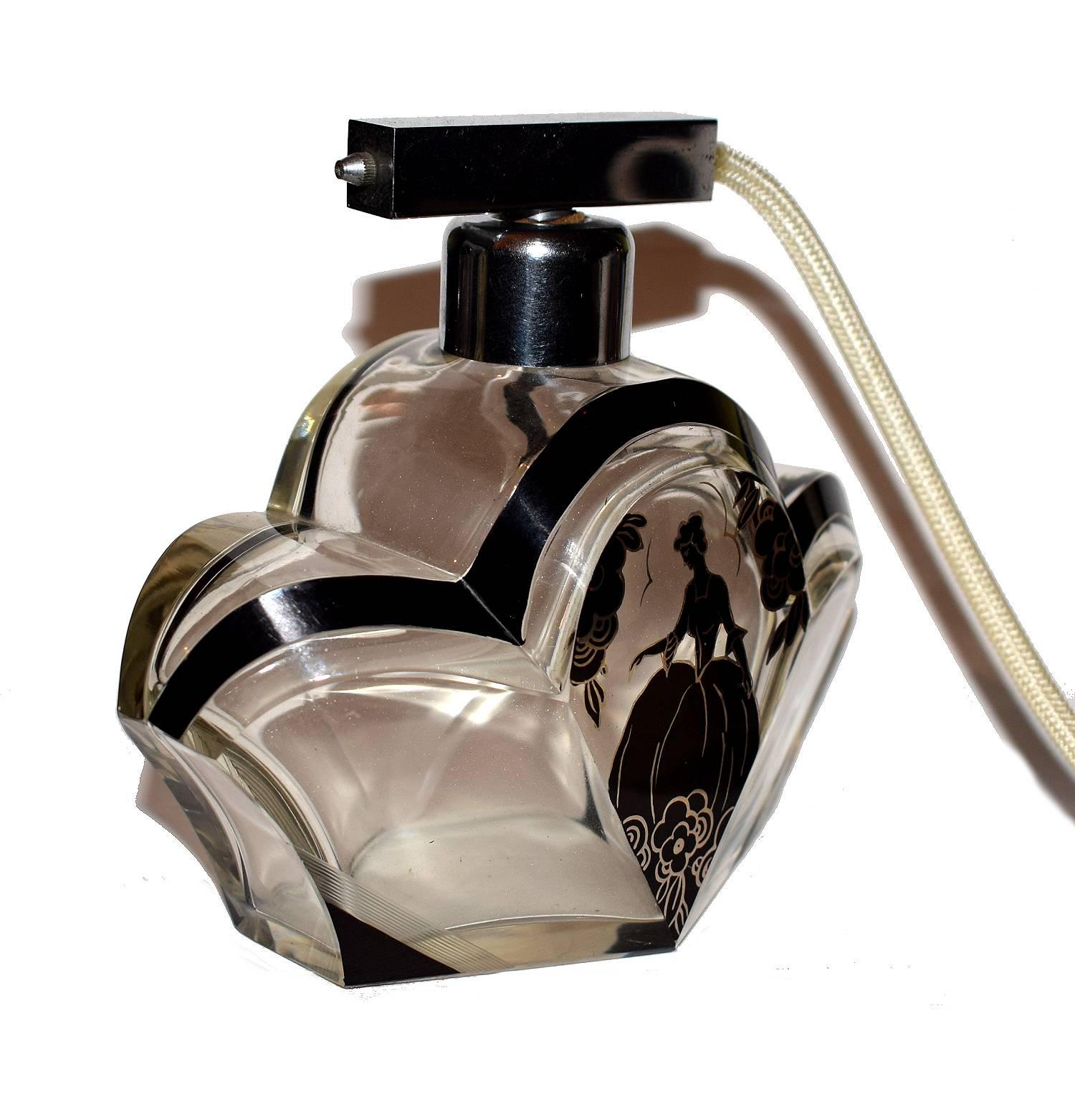 Huge 1930s Art Deco Atomiser Perfume Glass Bottle In Excellent Condition In Devon, England