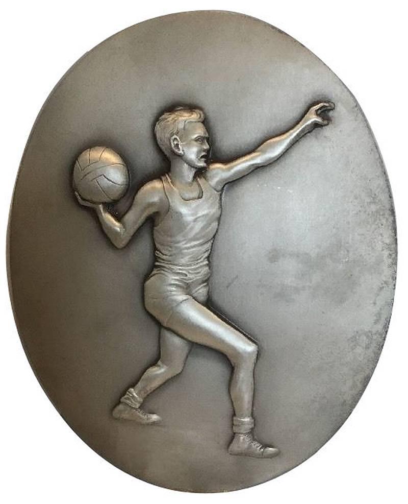 Set of six super rare set of 1930's Art Deco sporting metal plaques. All casted in white metal or spelter. These figures are really very charming and look awesome whether or not you like sport. The detailing and the fashion depicted from this bygone