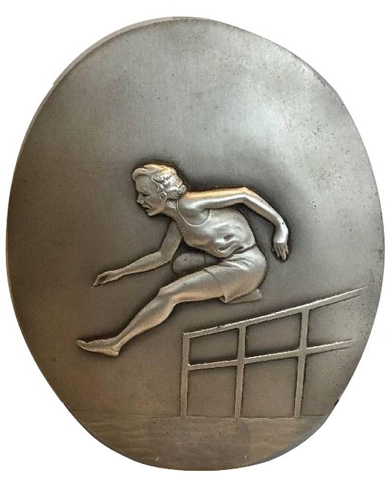 Super Rare Set of 1930s Art Deco Sporting Metal Plaques In Excellent Condition In Devon, England