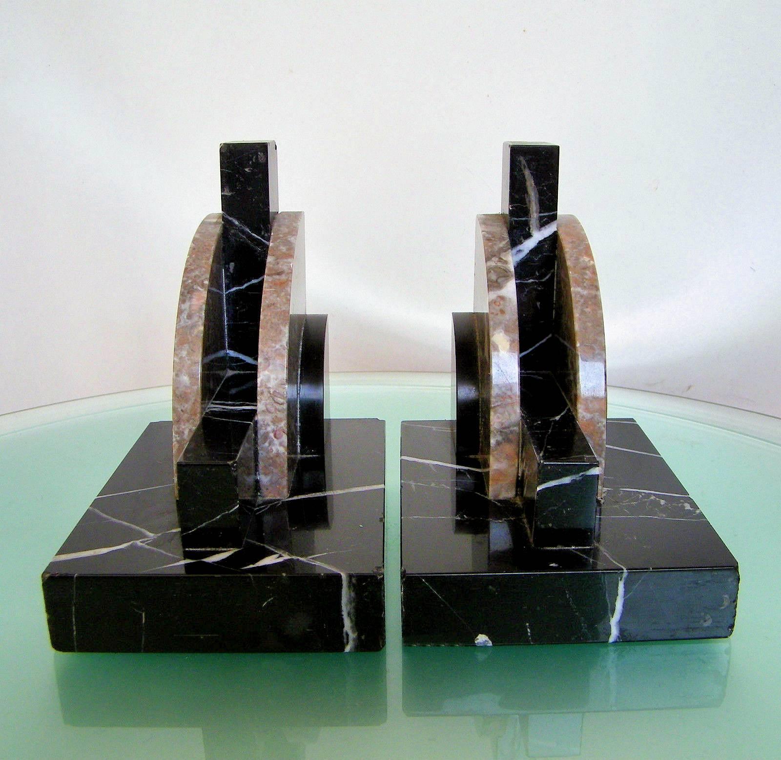 French Original 1930s Art Deco Pair of Geometric Solid Marble Bookends