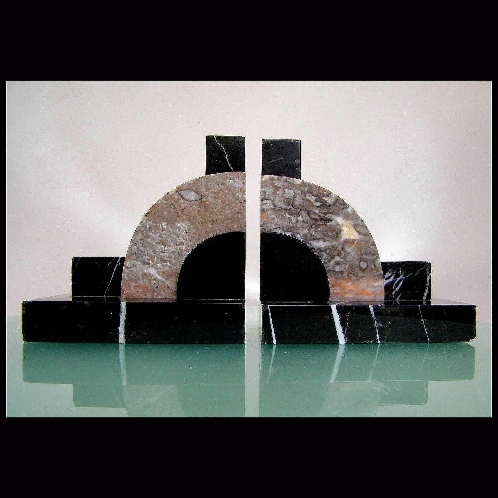 Original 1930s Art Deco Pair of Geometric Solid Marble Bookends In Excellent Condition In Devon, England