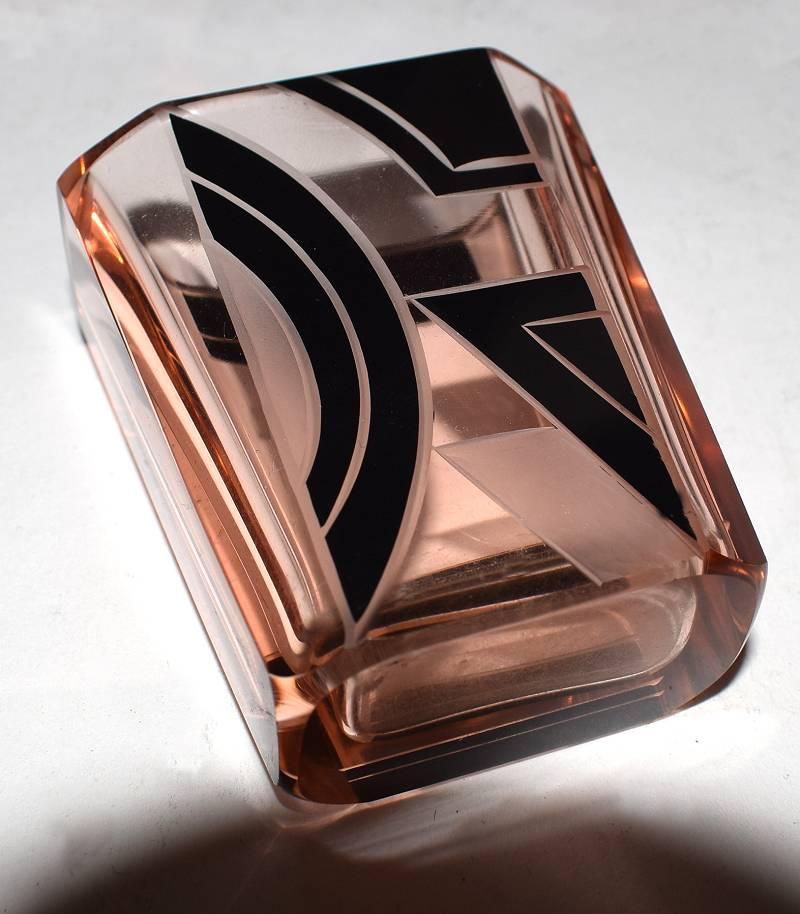 Original Art Deco Geometric Czech Glass Decanter Set 1