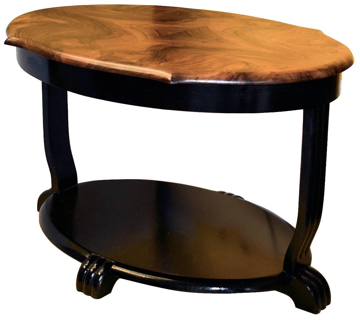 Ebonized English Two-Tier Art Deco Occasional Table in Walnut