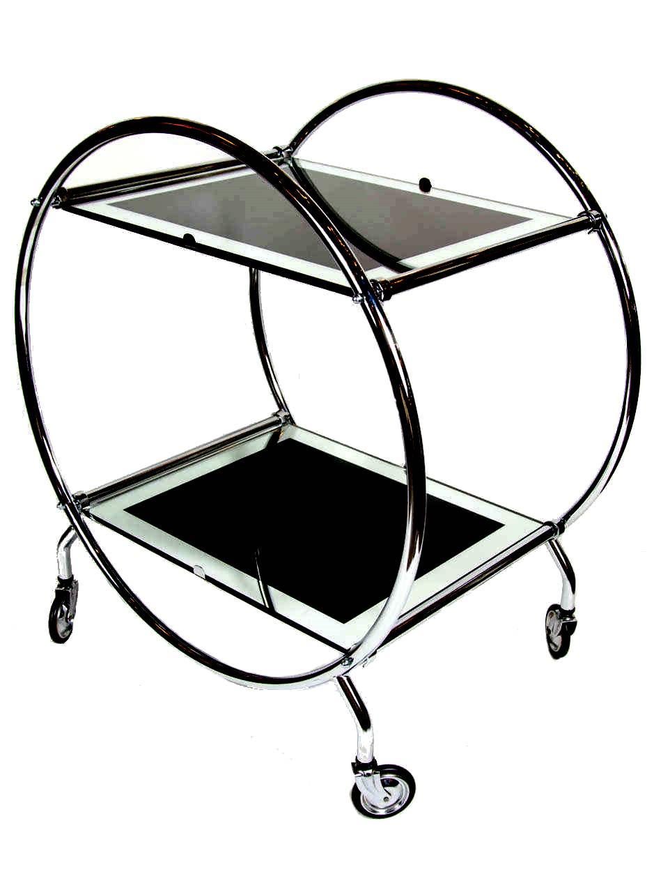 Art Deco English Two-Tier Chrome and Glass Hostess Bar Cart In Good Condition In Devon, England