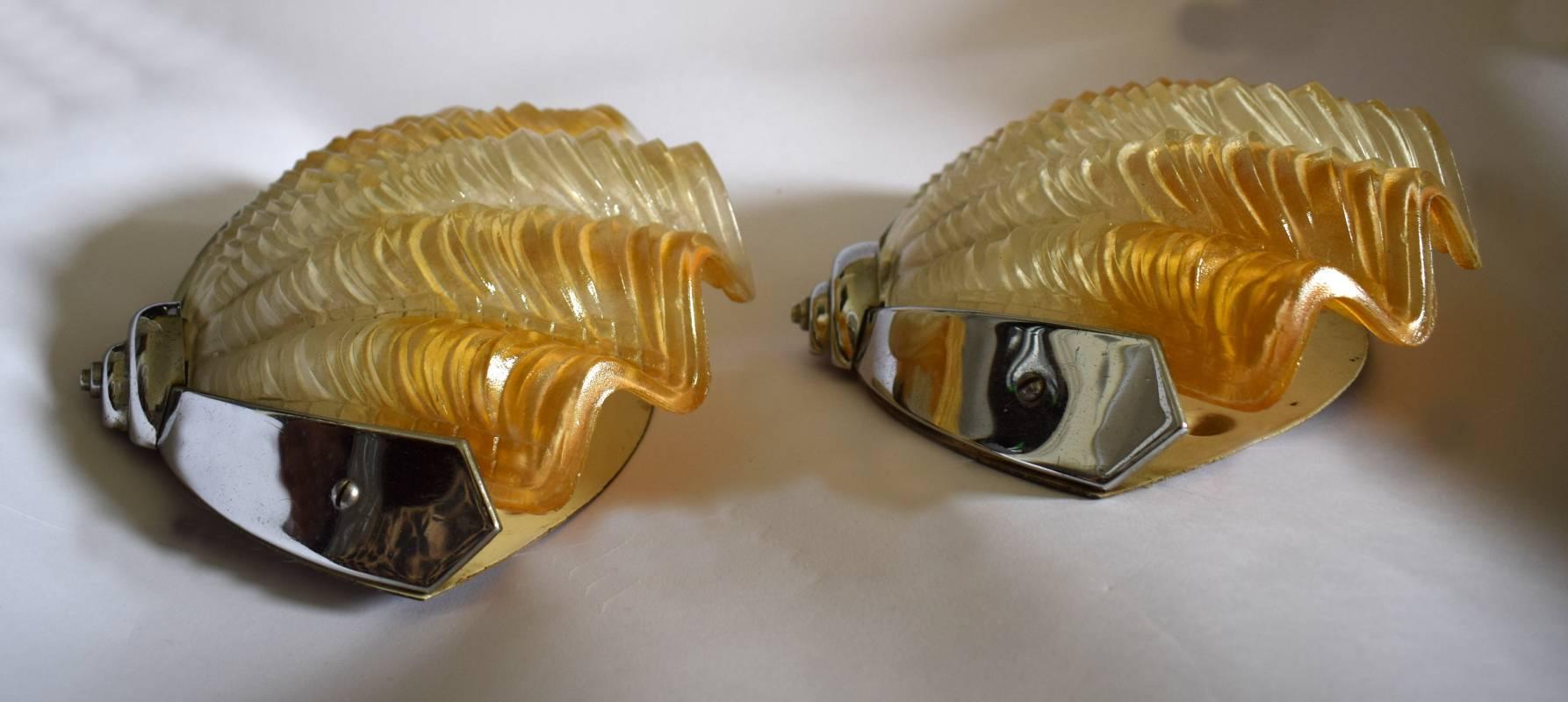 Art Deco English Shell Wall Light Sconces In Excellent Condition In Devon, England