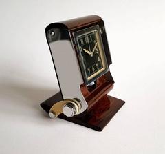 Art Deco Stylish UTI Streamline Travel Clock in a Rosewood Case