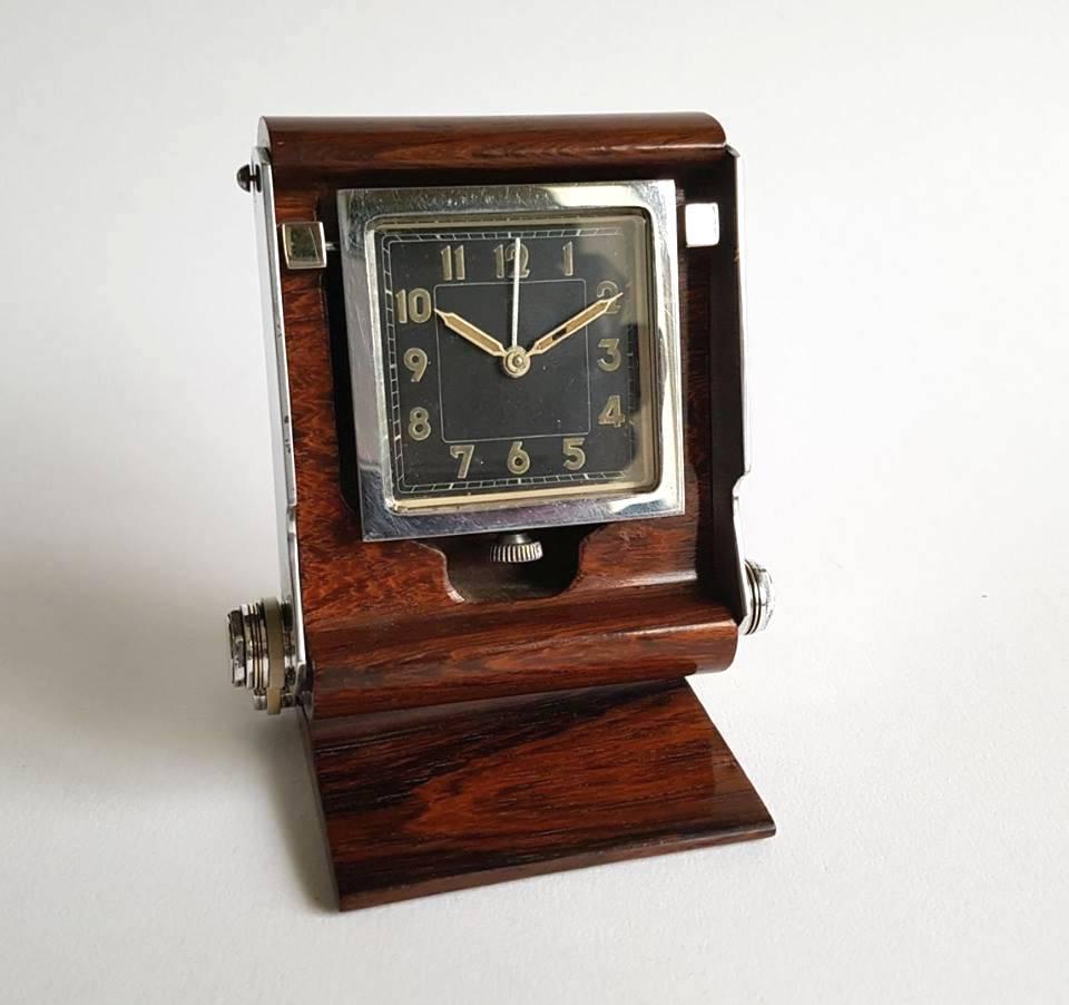 Art Deco Stylish UTI Streamline Travel Clock in a Rosewood Case 1