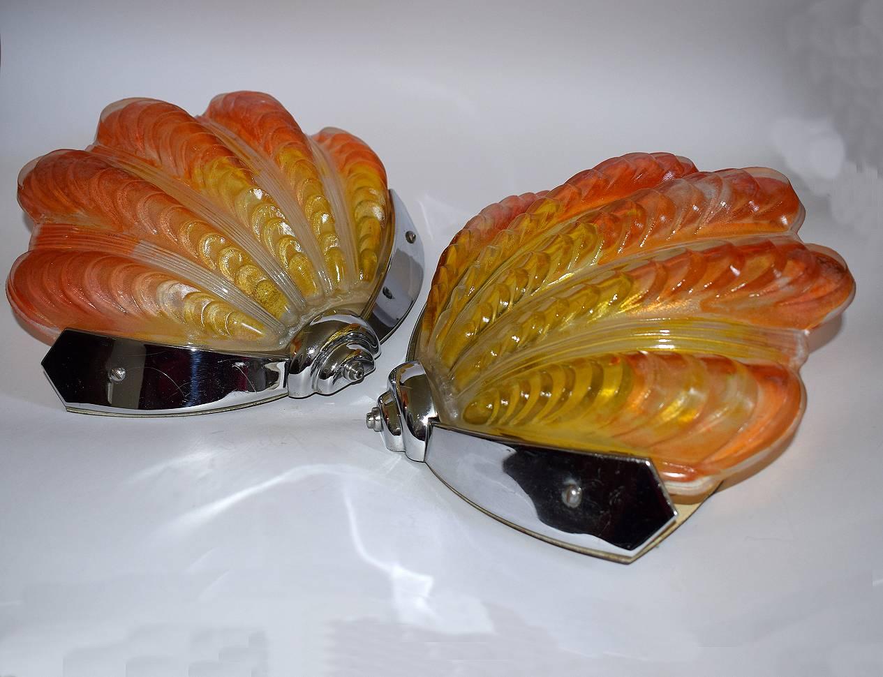 Great Britain (UK) English Pair of Rare Colorway Shell Wall Light Sconces