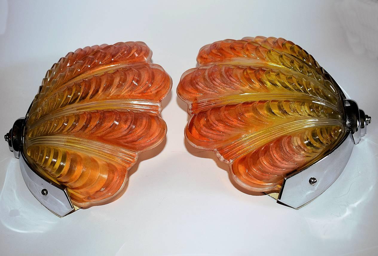 English Pair of Rare Colorway Shell Wall Light Sconces In Excellent Condition In Devon, England