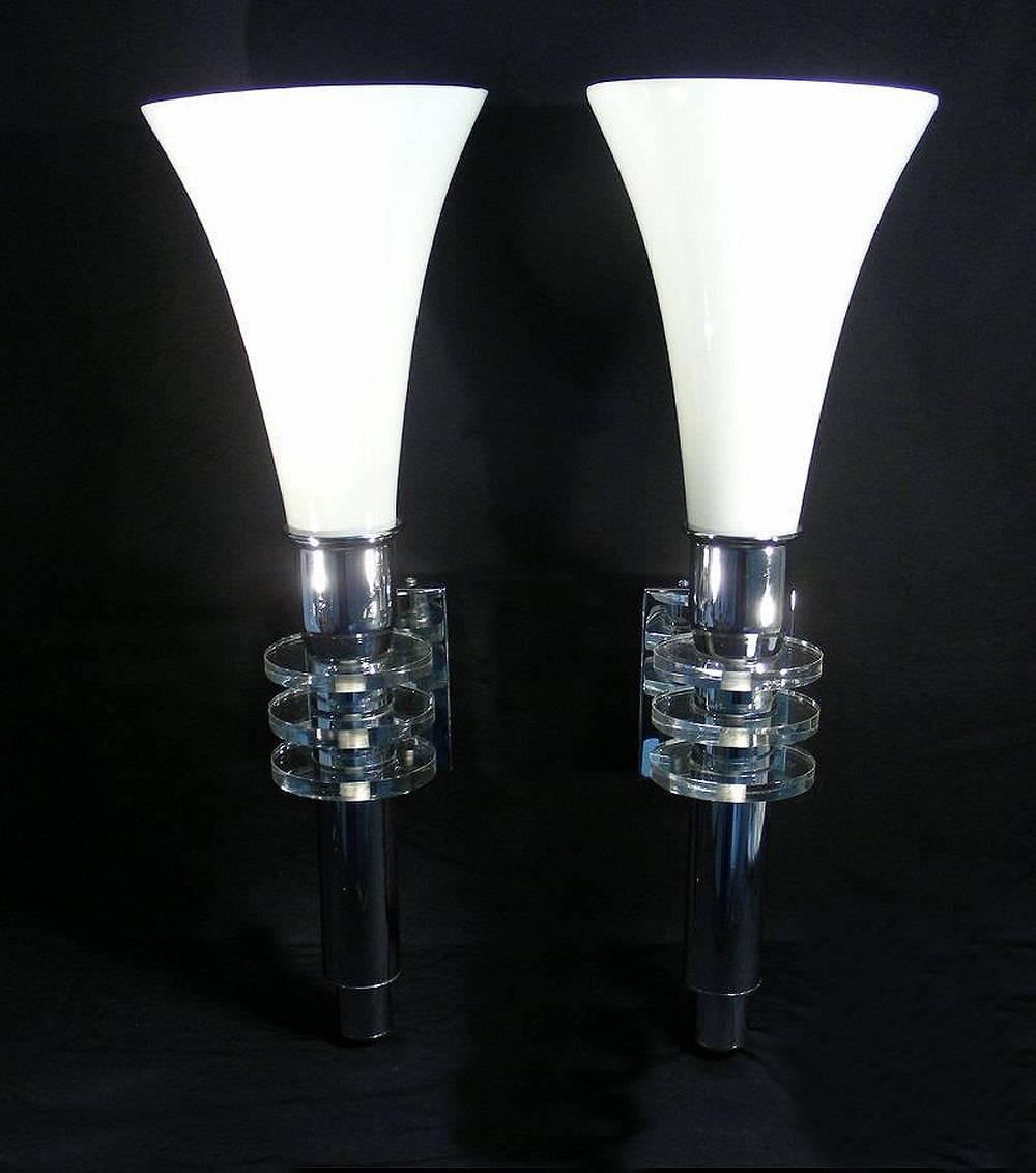 Late 20th Century Huge Art Deco Matching Pair of Wall Light Sconces