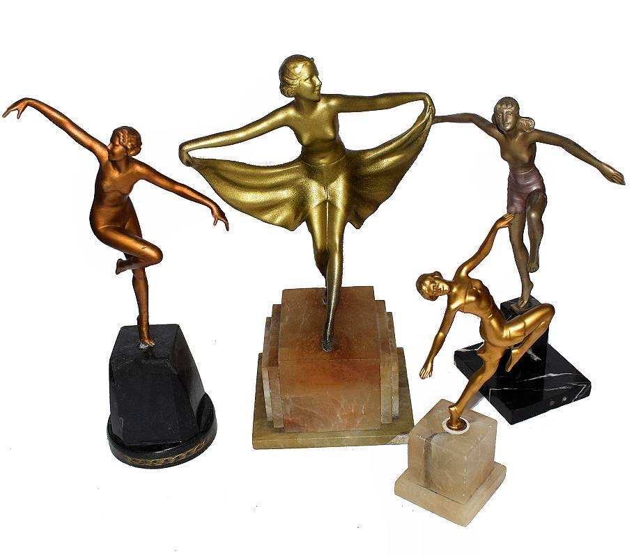 Art-Déco-Figuren Tänzerin aus Zinn, 1930er Jahre  (Vergoldet)