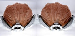 Large English Art Deco Pair of Wall Light Sconces