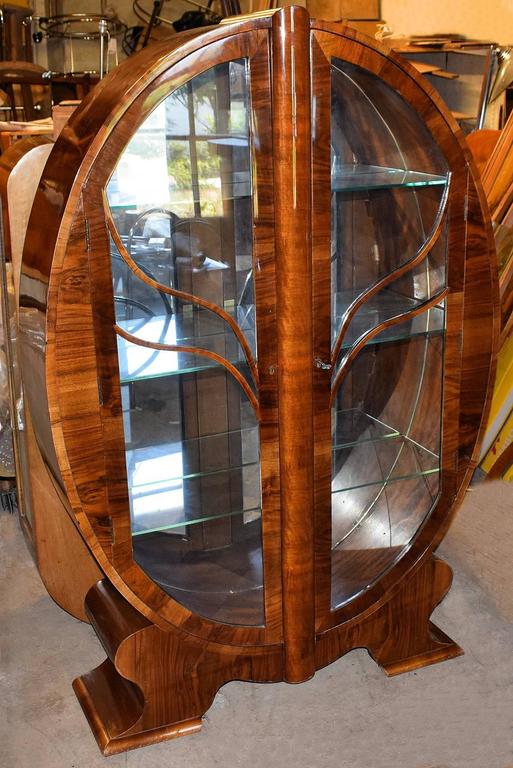 Original Art Deco English Walnut Oval Display at 1stdibs