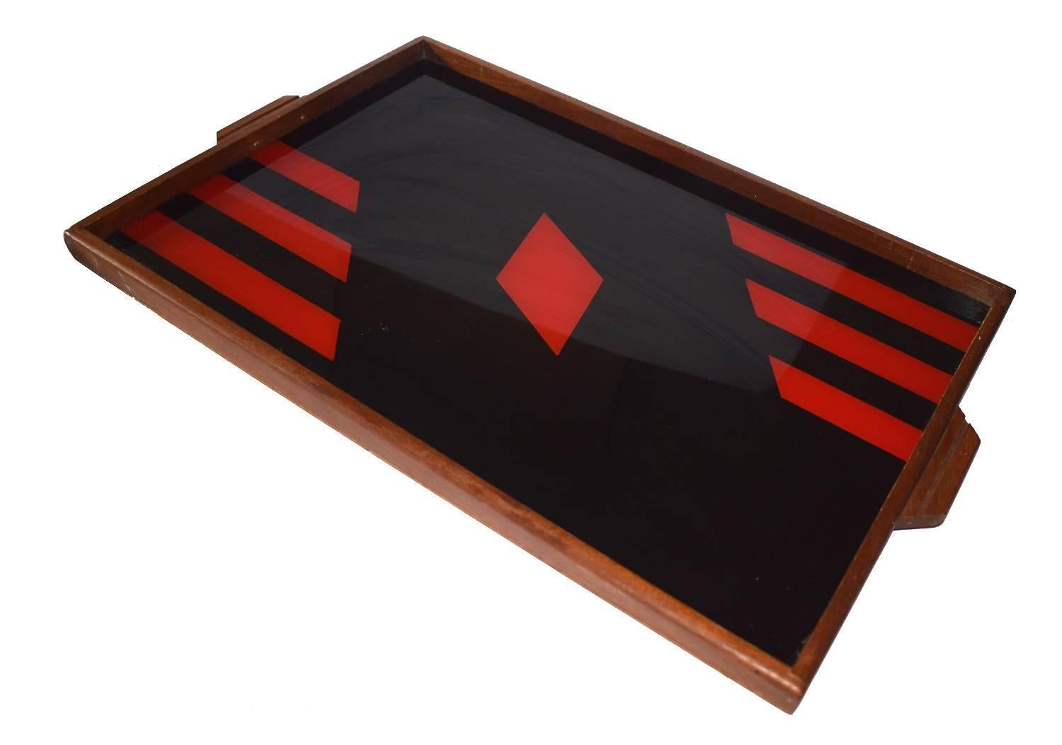 Great Britain (UK) Art Deco 1930s Geometric Reverse Painted Serving Tray