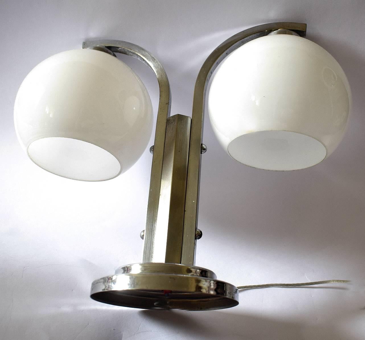Glass Art Deco Modernist Double Shade Table Lamp For Sale
