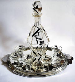 Art Deco Crystal Czech Decanter Set