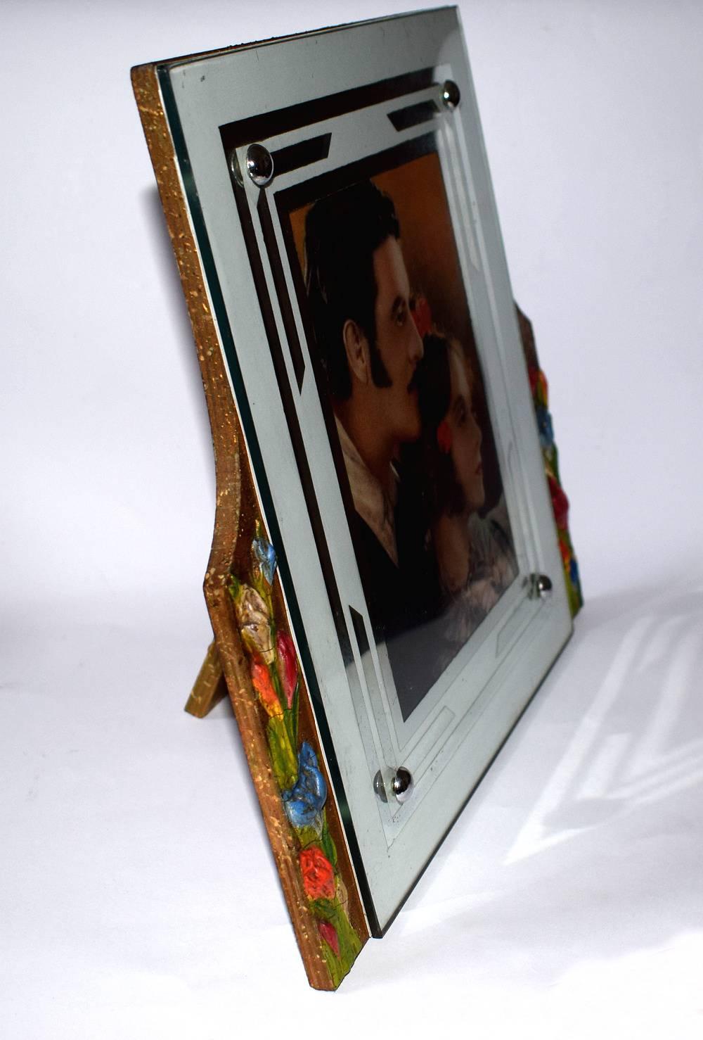 Painted English Art Deco Barbola Picture Frame
