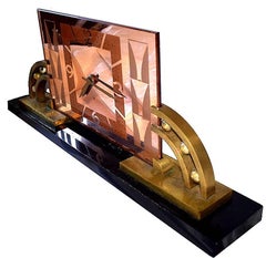 Huge French Mirror Mantle Clock on Solid Marble Base