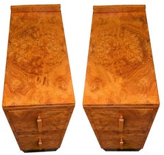 English Art Deco Pair of Bedside Tables in Blonde Maple