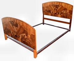 English Art Deco 1930s Walnut Double Bed
