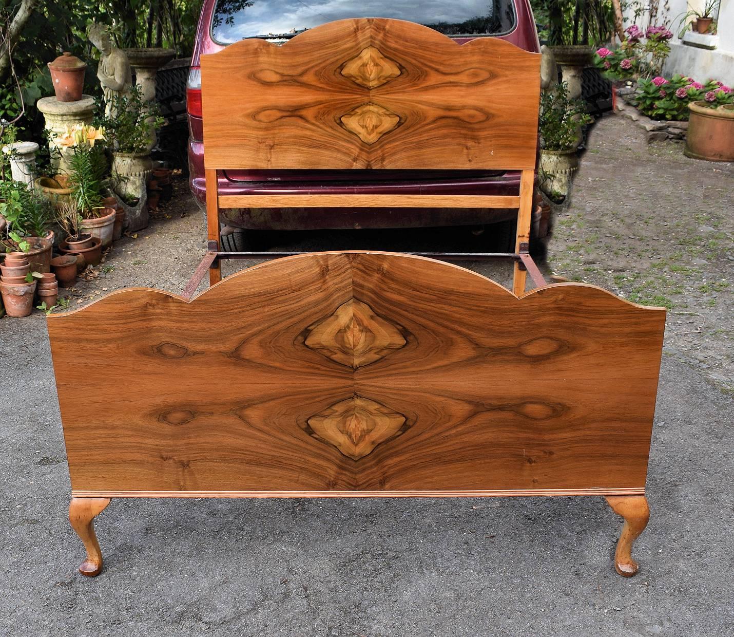 20th Century English 1930s, Art Deco Double Bed in Walnut