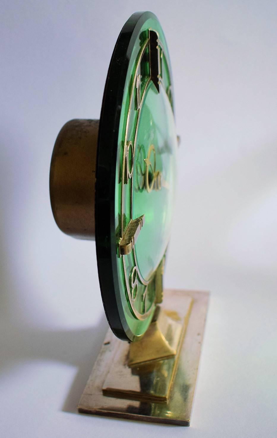 Art Deco English Smiths Green Mirrored Clock In Excellent Condition In Devon, England