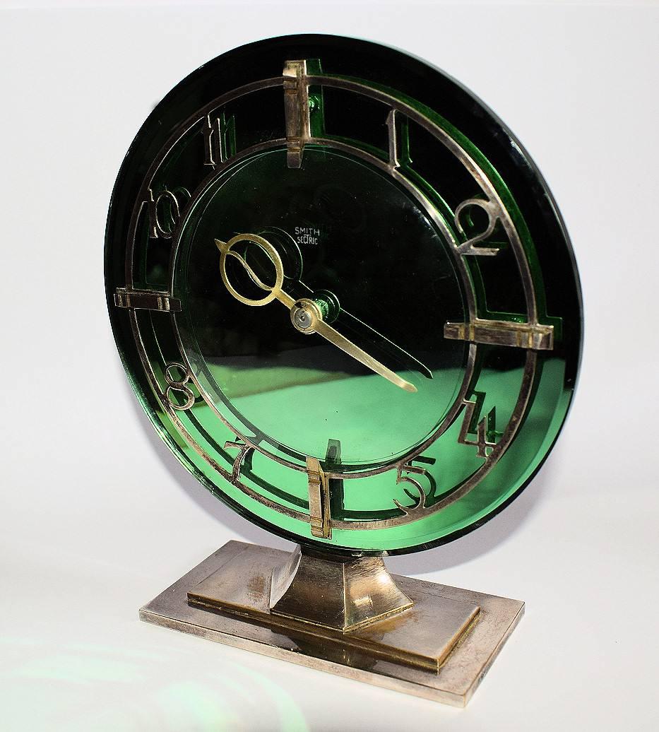 Art Deco English Smiths Green Mirrored Clock 1