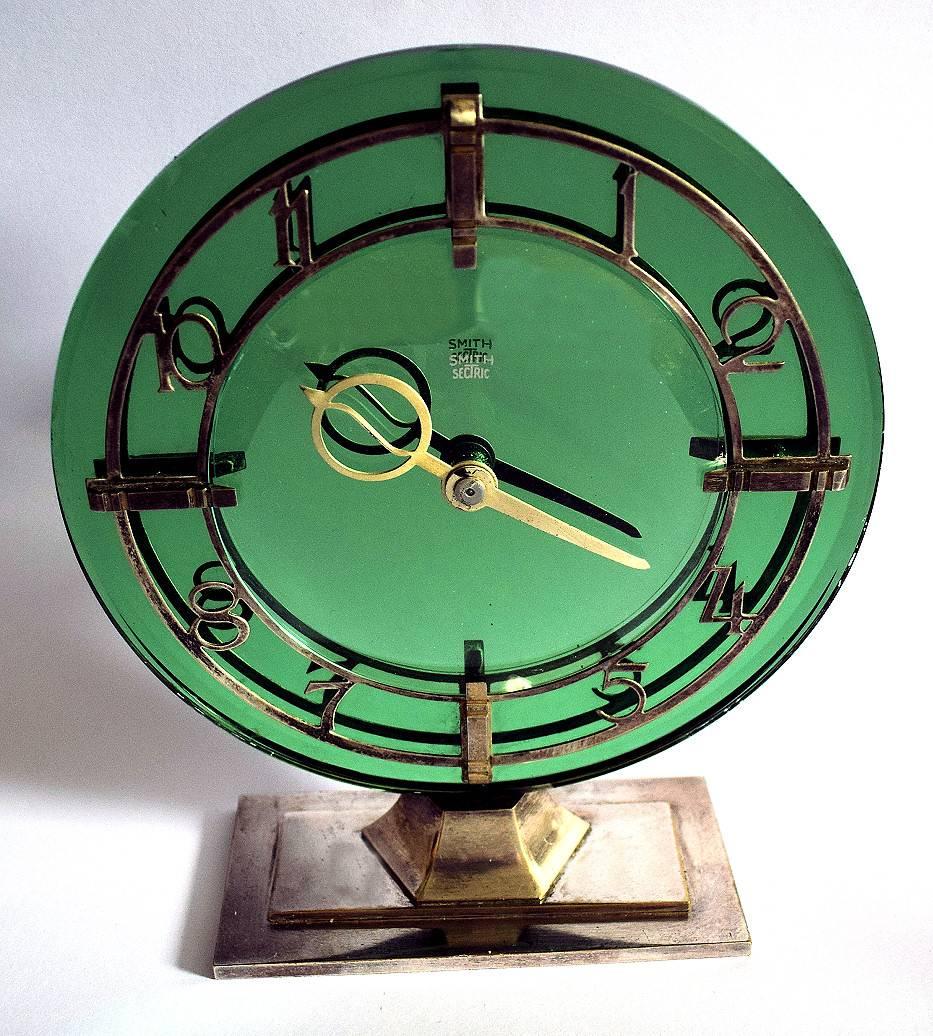 Art Deco English Smiths Green Mirrored Clock 2